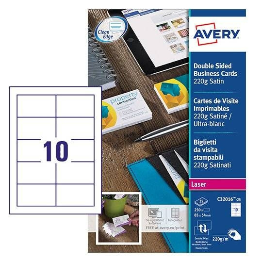 Avery Zweckform C32016-10 visitekaarten satijn wit 85 x 54 mm (100 stuks) C32016-10 212783 - 1