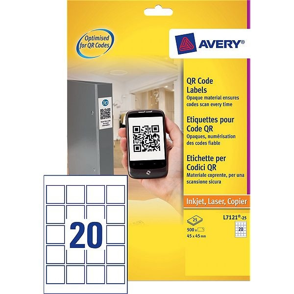 Avery Zweckform L7121-25 QR-etiketten 45 x 45 mm (500 etiketten) L7121-25 212498 - 1