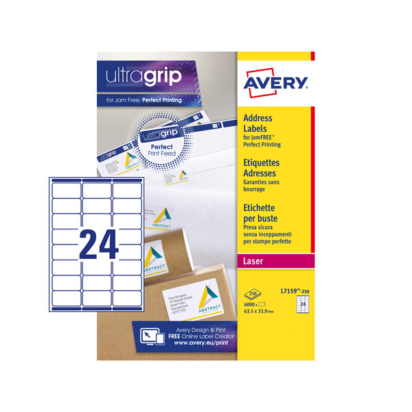 Avery adresetiketten L7159-250 | 6.000 stuks | 63,5 x 33,9 mm | Quickpeel technologie L7159-250 212266 - 1