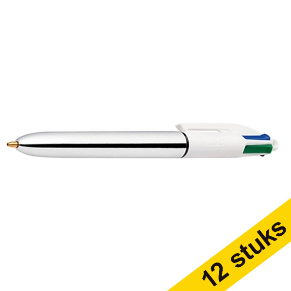 BIC Aanbieding: 12x BIC balpen 4 Colours Shine zilver  240026 - 1