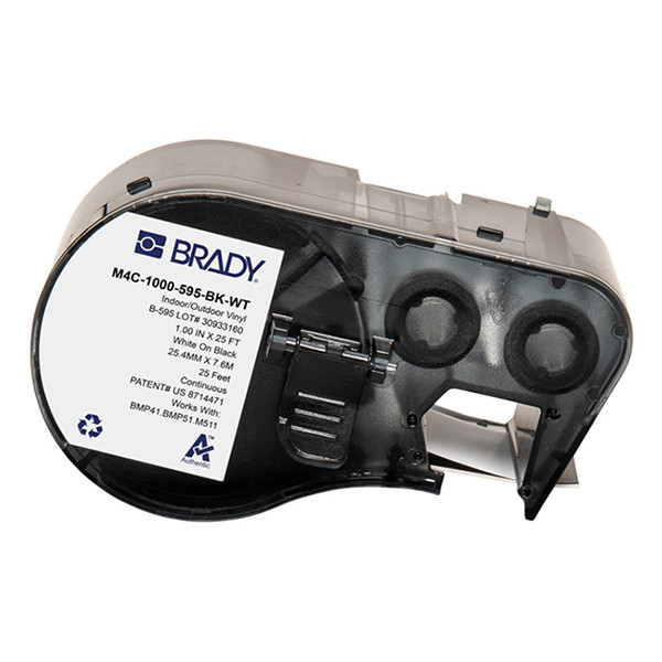 Brady M4C-1000-595-BK-WT vinyl labels wit op zwart 25,40 mm x 7,62 m (origineel) M4C-1000-595-BK-WT 147968 - 1