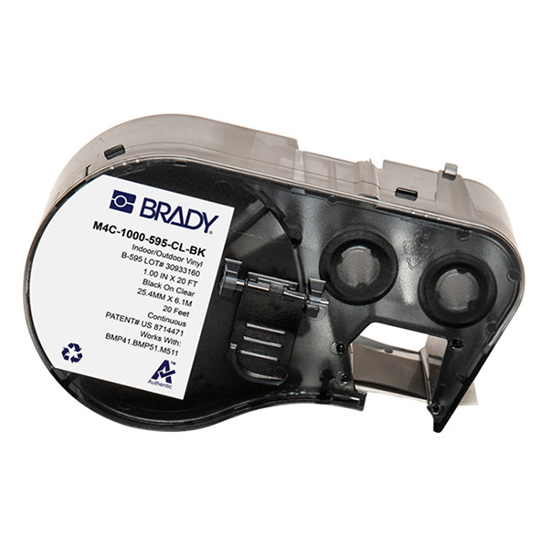 Brady M4C-1000-595-CL-BK tape vinyl zwart op transparant 25,4 mm x 6,1 m (origineel) M4C-1000-595-CL-BK 148234 - 1