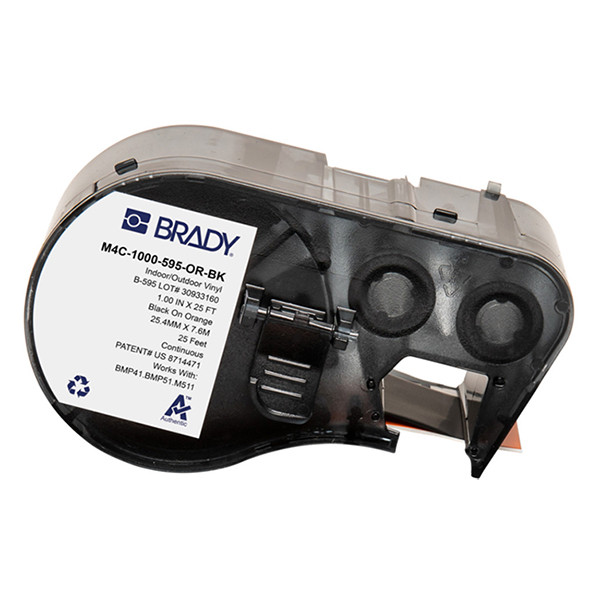 Brady M4C-1000-595-OR-BK tape vinyl zwart op oranje 25,4 mm x 7,62 m (origineel) M4C-1000-595-OR-BK 148230 - 1