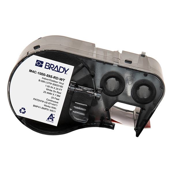 Brady M4C-1000-595-RD-WT vinyl labels wit op rood 25,40 mm x 7,62 m (origineel) M4C-1000-595-RD-WT 147966 - 1