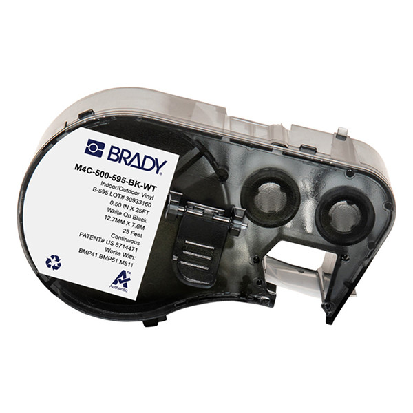 Brady M4C-500-595-BK-WT vinyl labels wit op zwart 12,70 mm x 7,62 m (origineel) M4C-500-595-BK-WT 147958 - 1