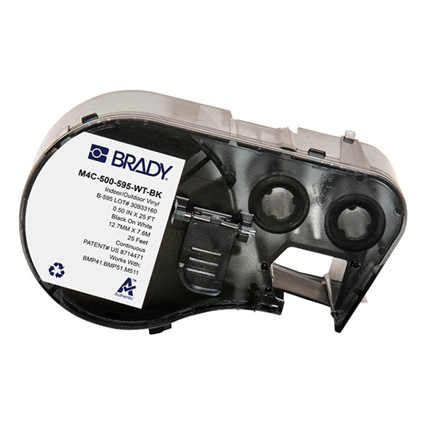 Brady M4C-500-595-WT-BK tape vinyl zwart op wit 12,7 mm x 7,62 m (origineel) M4C-500-595-WT-BK 148194 - 1