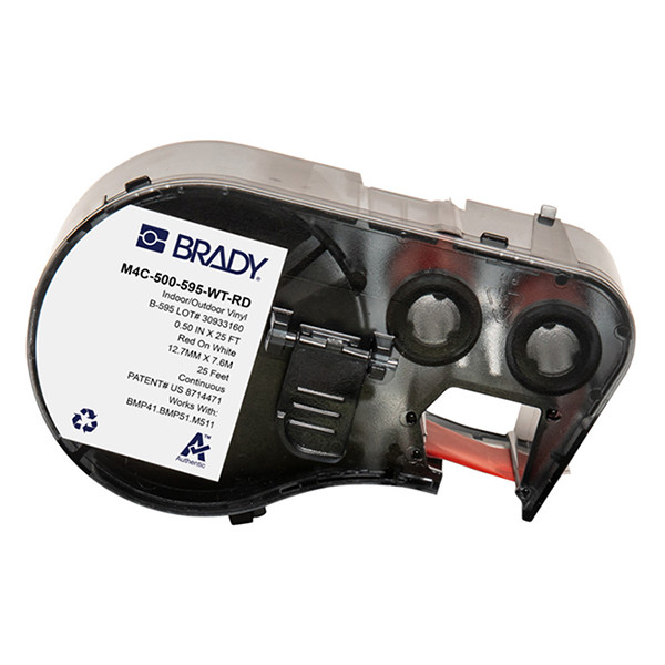 Brady M4C-500-595-WT-RD tape vinyl rood op wit 12,7 mm x 7,62 m (origineel) M4C-500-595-WT-RD 148192 - 1