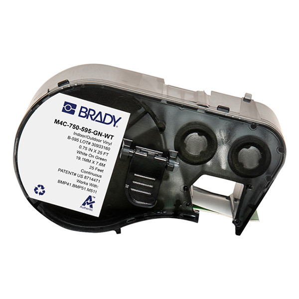 Brady M4C-750-595-GN-WT tape vinyl wit op groen 19,05 mm x 7,62 m (origineel) M4C-750-595-GN-WT 148182 - 1