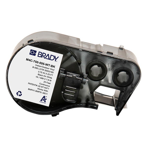 Brady M4C-750-595-WT-BK vinyl labels zwart op wit 19,05 mm x 7,62 m (origineel) M4C-750-595-WT-BK 147977 - 1