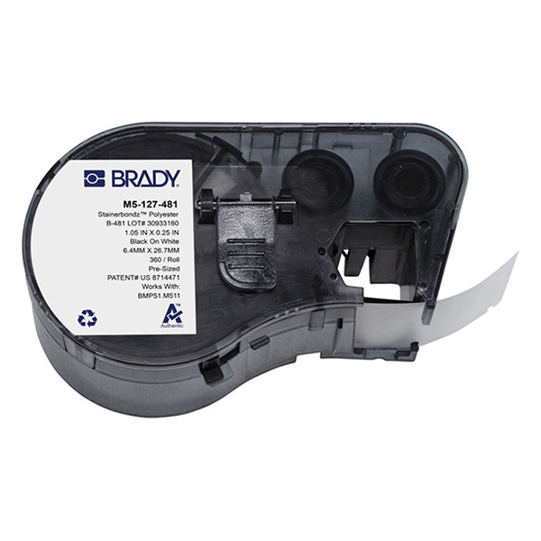 Brady M5-127-481 polyester labels zwart op wit 26,67 mm x 6,35 mm (origineel) M5-127-481 147988 - 1
