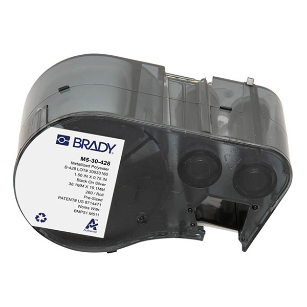 Brady M5-30-428 gemetalliseerde polyester labels zwart op lichtgrijs 38,10 mm x 19,05 mm (origineel) M5-30-428 147991 - 1
