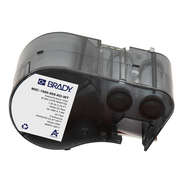 Brady M5C-1500-595-RD-WT tape vinyl wit op rood 38,1 mm x 7,62 m (origineel) M5C-1500-595-RD-WT 148216 - 1