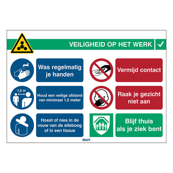 Brady waarschuwingssticker veiligheid op werk 1 (1 stuk) COVID-19-GEN-NL 147906 - 1