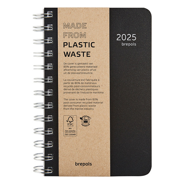 Brepols Building Recycled PP dagagenda 2025 met uurindeling zwart (1 dag per pagina) 6-talig 0.414.4910.01.4.0 261449 - 1