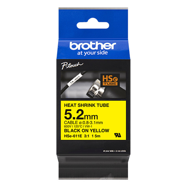 Brother HSe-611E krimpkous tape zwart op geel 6 mm (origineel) HSE611E 350636 - 1