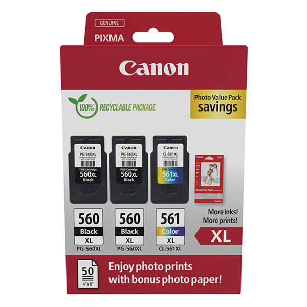 Canon PG-560XLx2 / CL-561XL photo value pack incl. 50 vellen fotopapier (origineel) 3712C012 132260 - 1