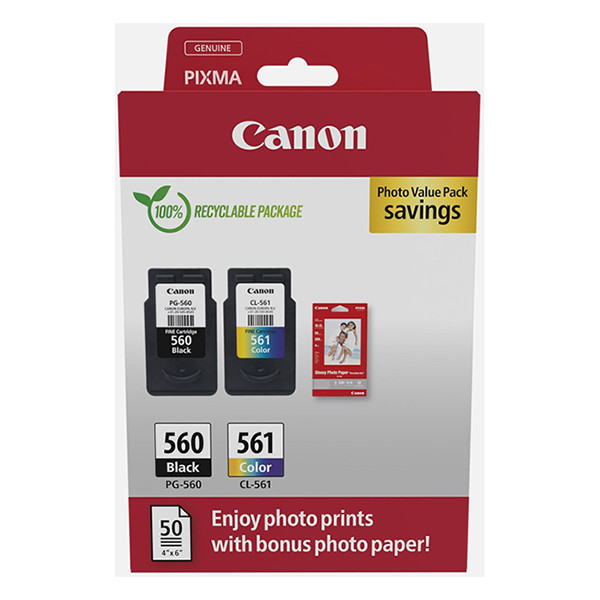 Canon PG-560 / CL-561 photo value pack incl. 50 vellen fotopapier (origineel) 3713C008 132256 - 1