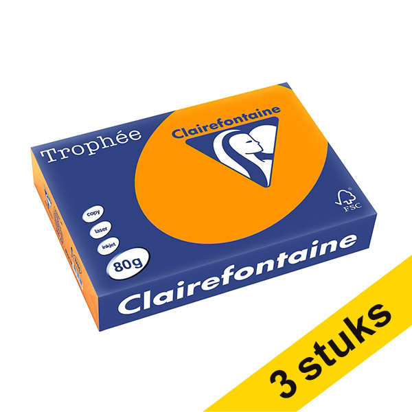 Clairefontaine Aanbieding: 3x Clairefontaine gekleurd papier fel oranje 80 g/m² A4 (500 vellen)  340041 - 1