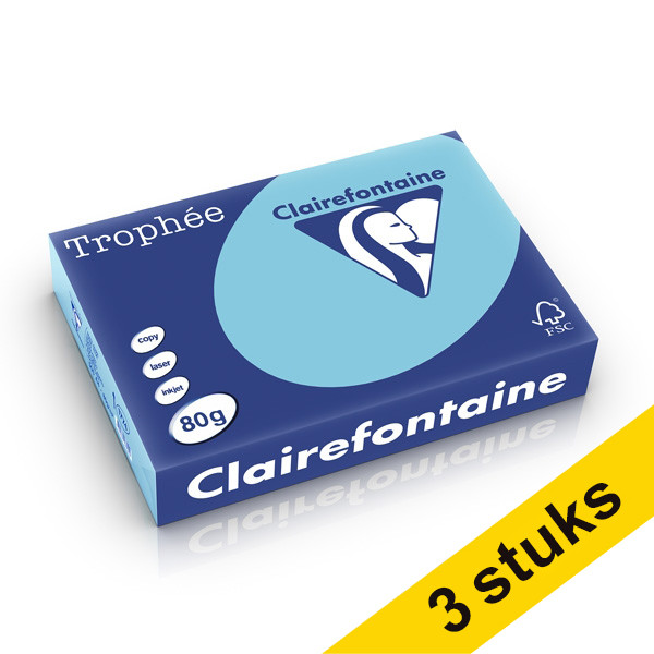 Clairefontaine Aanbieding: 3x Clairefontaine gekleurd papier helblauw 80 g/m² A4 (500 vellen)  340040 - 1