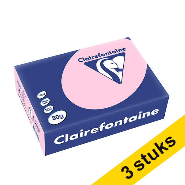 Clairefontaine Aanbieding: 3x Clairefontaine gekleurd papier roze 80 g/m² A5 (500 vellen)  340032 - 1