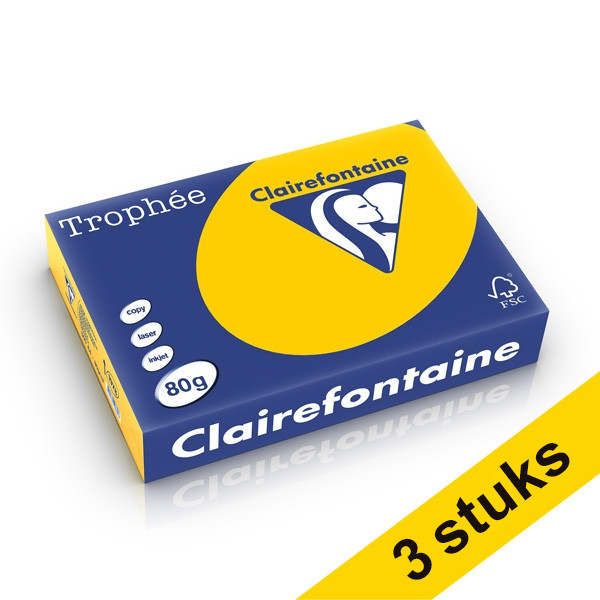 Clairefontaine Aanbieding: 3x Clairefontaine gekleurd papier zonnebloemgeel 80 g/m² A4 (500 vellen)  340029 - 1