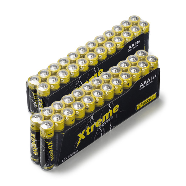 batterijen Alkaline batterijen (standaard) Batterijen en accu's Combi deal: 123accu AA + AAA (2x 24 stuks) 123inkt.be