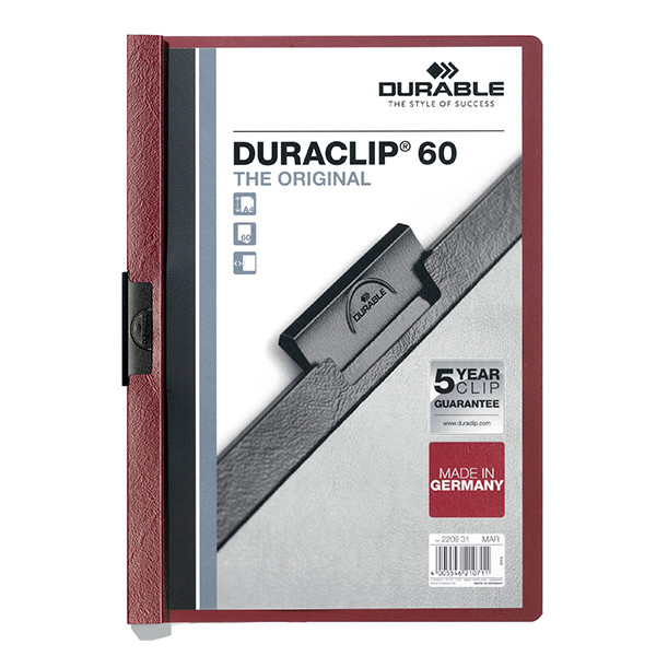 Durable Duraclip klemmap donkerrood A4 voor 60 vellen 220931 310147 - 1