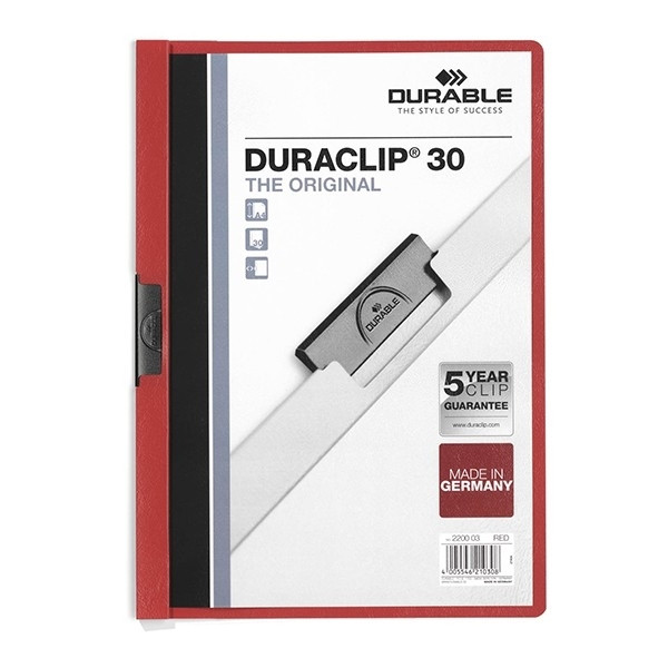 Durable Duraclip klemmap rood A4 voor 30 vellen 220003 310042 - 1