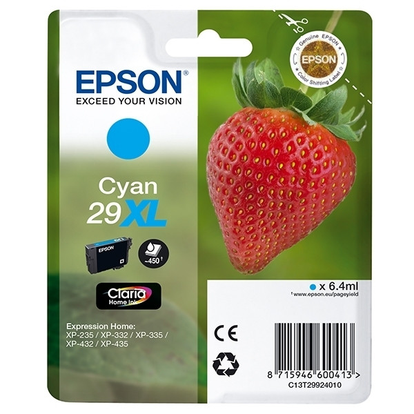 Epson 29XL (T2992) inktcartridge cyaan hoge capaciteit (origineel) C13T29924010 C13T29924012 902492 - 1