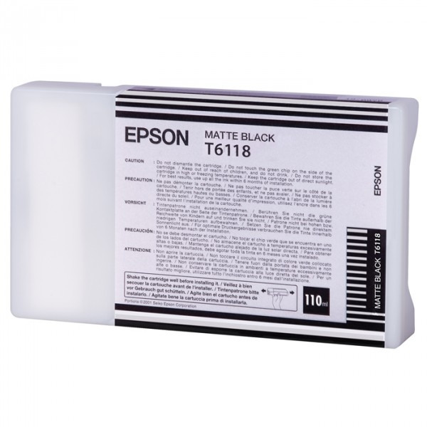 Epson T6118 inktcartridge mat zwart standaard capaciteit (origineel) C13T611800 026088 - 1