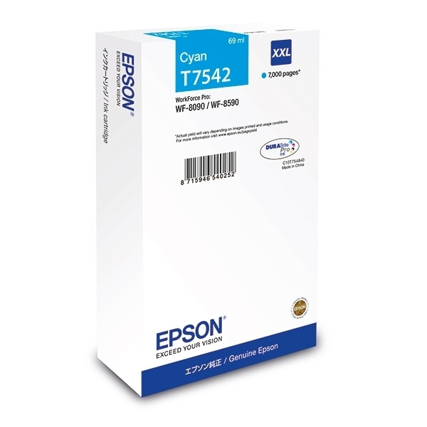 Epson T7542 inktcartridge cyaan extra hoge capaciteit (origineel) C13T754240 026926 - 1