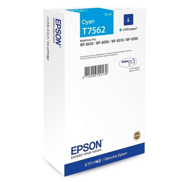 Epson T7562 inktcartridge cyaan (origineel) C13T756240 026674 - 1