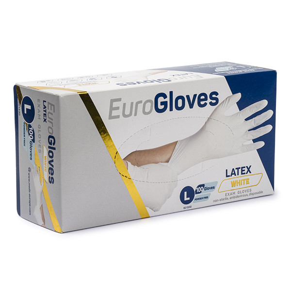 Eurogloves Latex handschoenen maat L poedervrij wit (100 stuks)  SME00046 - 1