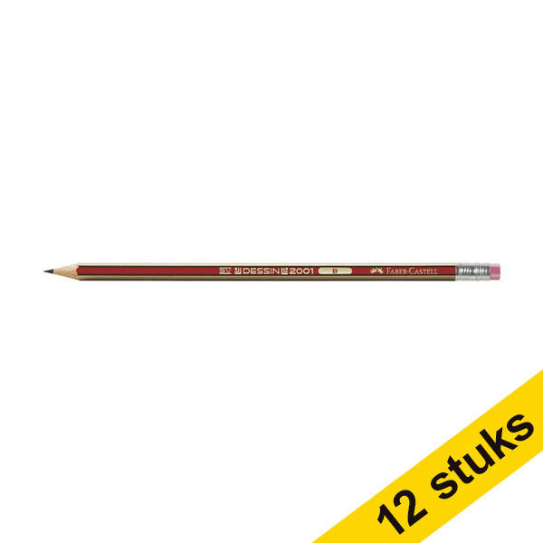 Faber-Castell Aanbieding: 12x Faber-Castell Dessin potlood (B) met gom  240034 - 1