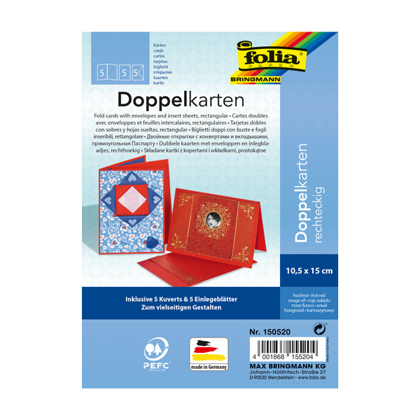 Folia wenskaarten 10,5 x 15 cm rood (5 stuks) 150520 222150 - 1