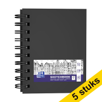 Aanbieding: 5x Oxford schetsboek hardcover spiraal A6 100 g/m² zwart (80 vellen)