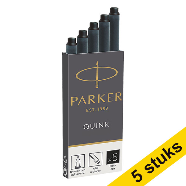 Parker Aanbieding: 5x Parker 1950382 Quink inktpatroon zwart (5 stuks)  214058 - 1