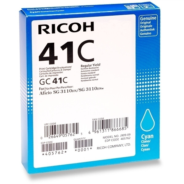 Ricoh GC-41C gel inktcartridge cyaan hoge capaciteit (origineel) 405762 073792 - 1