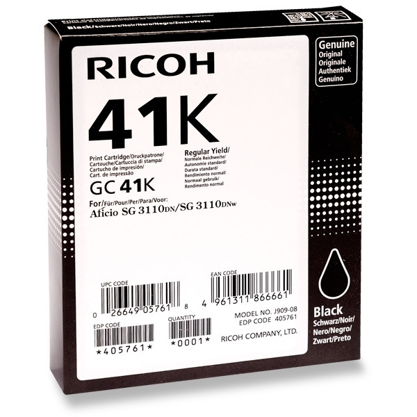 Ricoh GC-41K gel inktcartridge zwart hoge capaciteit (origineel) 405761 073790 - 1