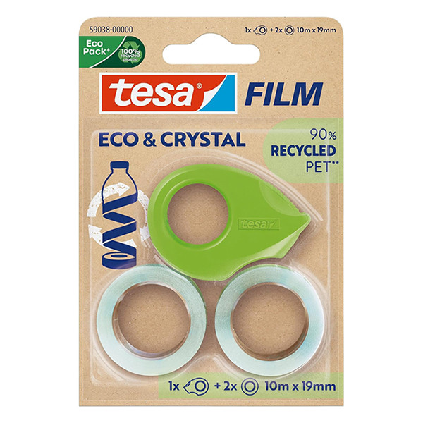 Tesa Eco & Crystal plakband 19 mm x 10 m (2 rollen) + dispenser 59038-00000-00 203386 - 1