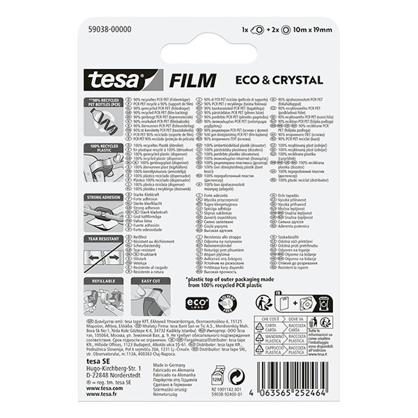 Tesa Eco & Crystal plakband 19 mm x 10 m (2 rollen) + dispenser 59038-00000-00 203386 - 3