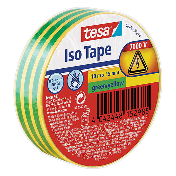 Tesa isolatietape groen/geel 15 mm x 10 m 56192-00014-22 203392 - 1