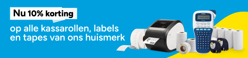 Nu 10% korting op alle huismerkkassarollen, -labels & -tapes.